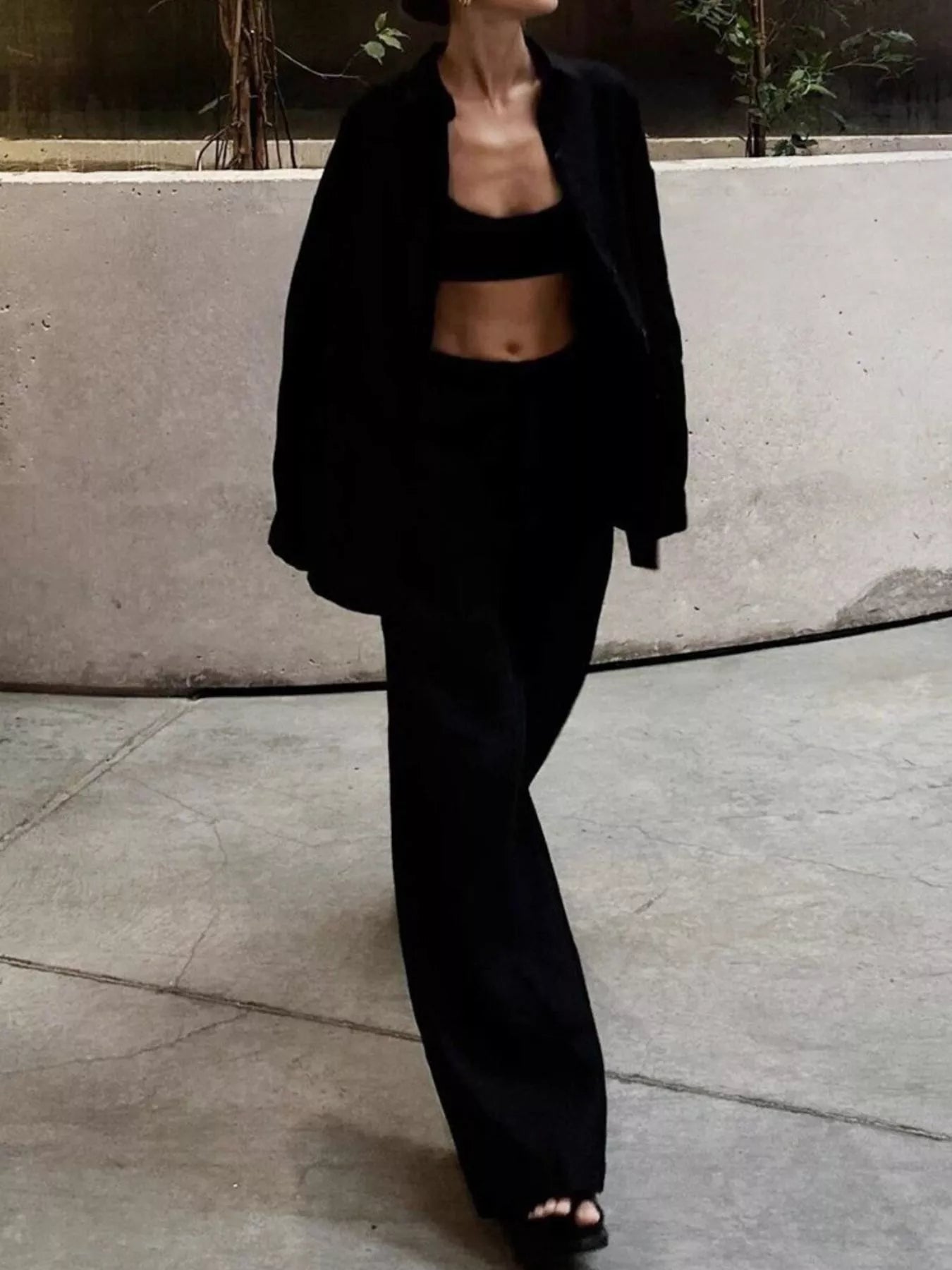 Relaxed Fit Button Up Shirt and Pants Two-Piece Set