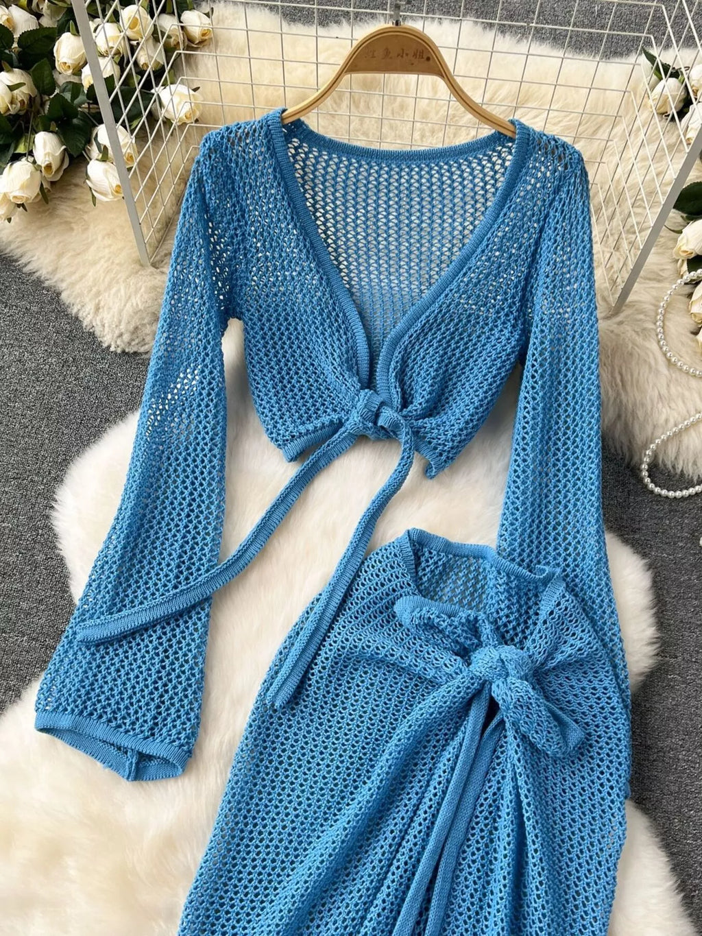 Knitted Crop Top and Slit Skirt Set