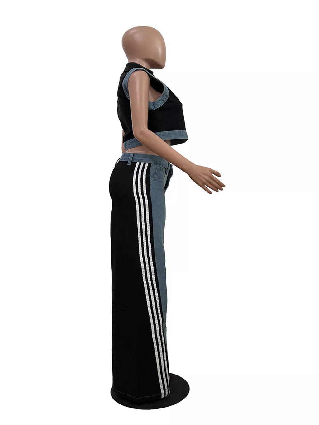 Zip Front Crop Top and Striped Pants Set
