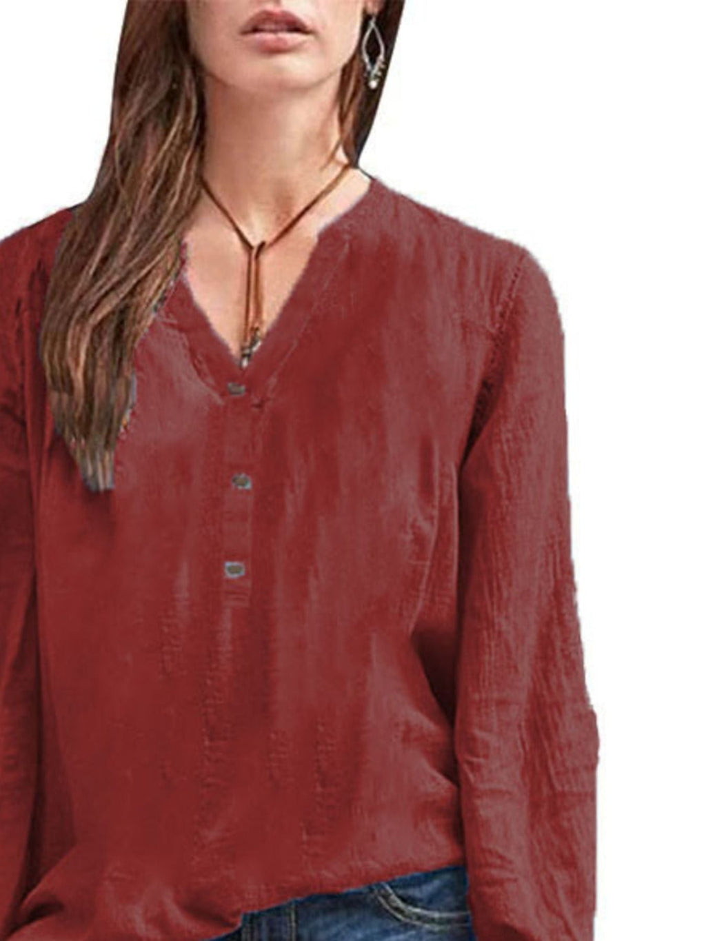 Full Size Notched Long Sleeve Blouse Plus Size