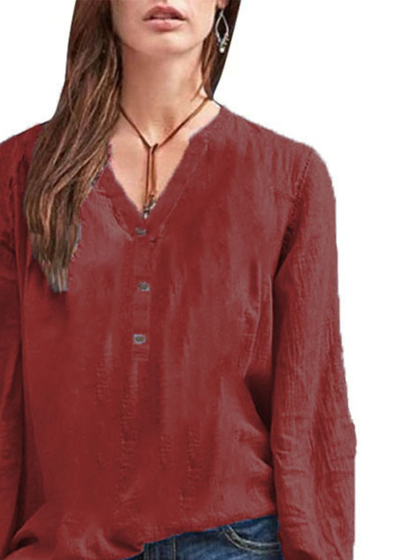 Full Size Notched Long Sleeve Blouse Plus Size