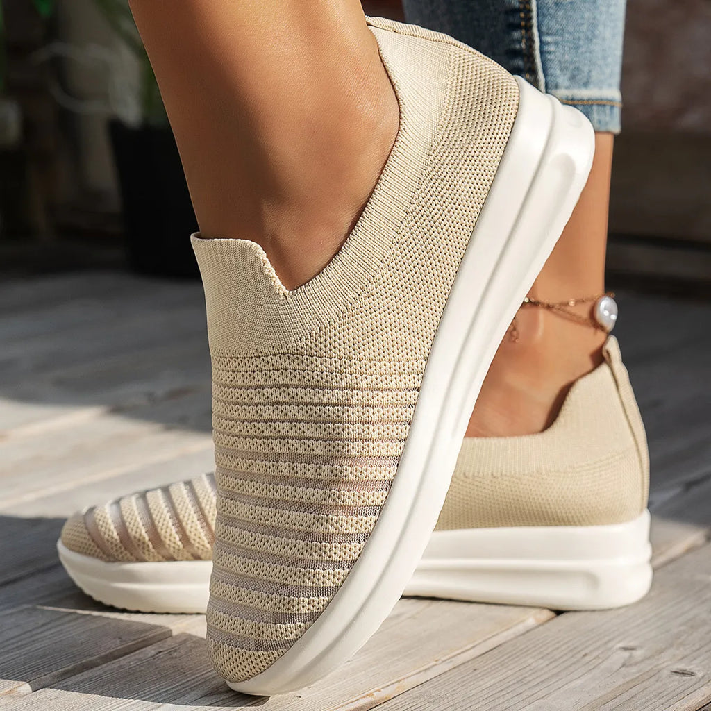 Striped Round Toe Platform Slip-Ons