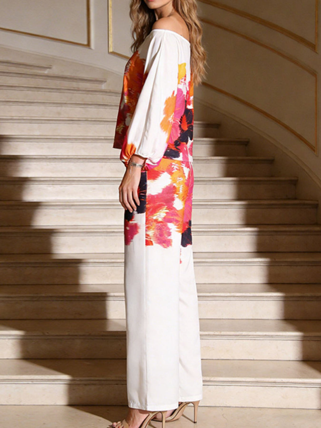 Floral Print Off-Shoulder Top and Pants Set