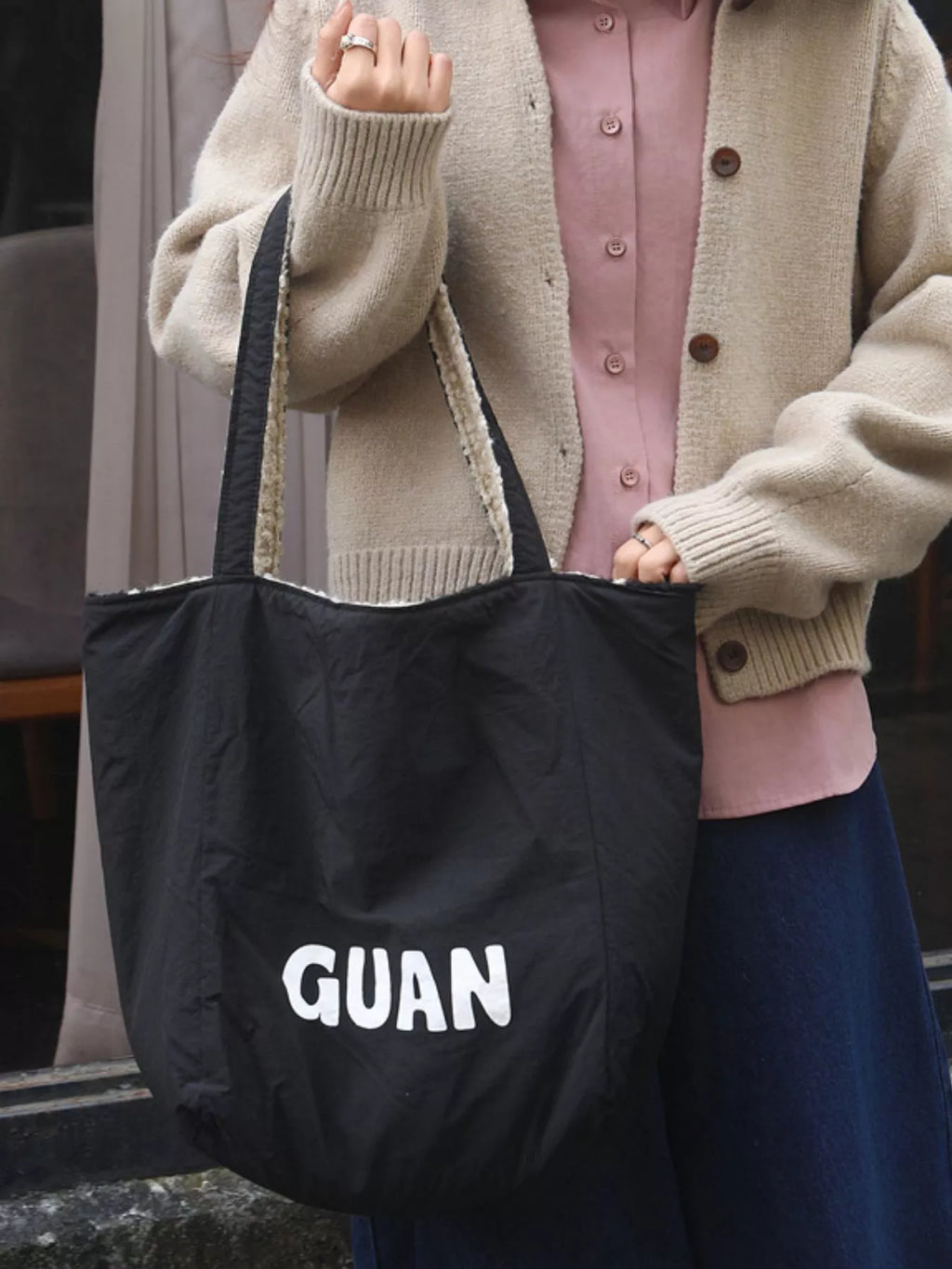 Reversible Striped Plush Tote Bag