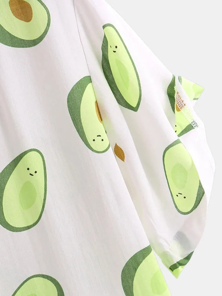 Men's Full Size Avocado Print Short Sleeve Button-Up Shirt Plus Size