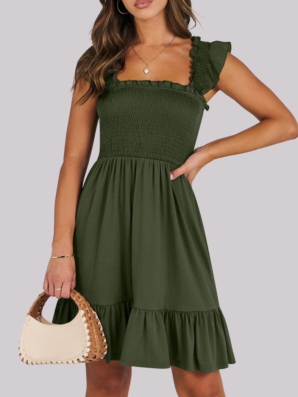 Smocked Ruffle Hem Mini Dress
