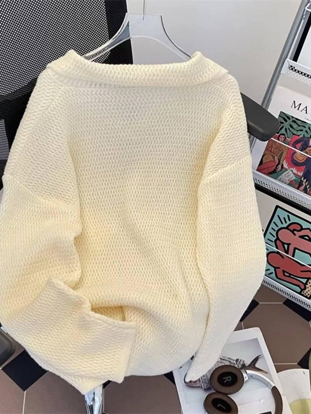 Men's Textured Knit Polo Collar Sweater