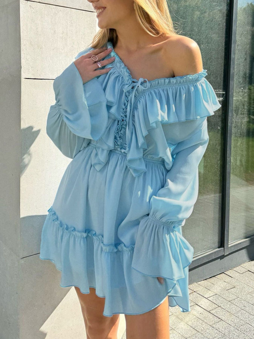 Ruffled Flounce Sleeve Mini Dress