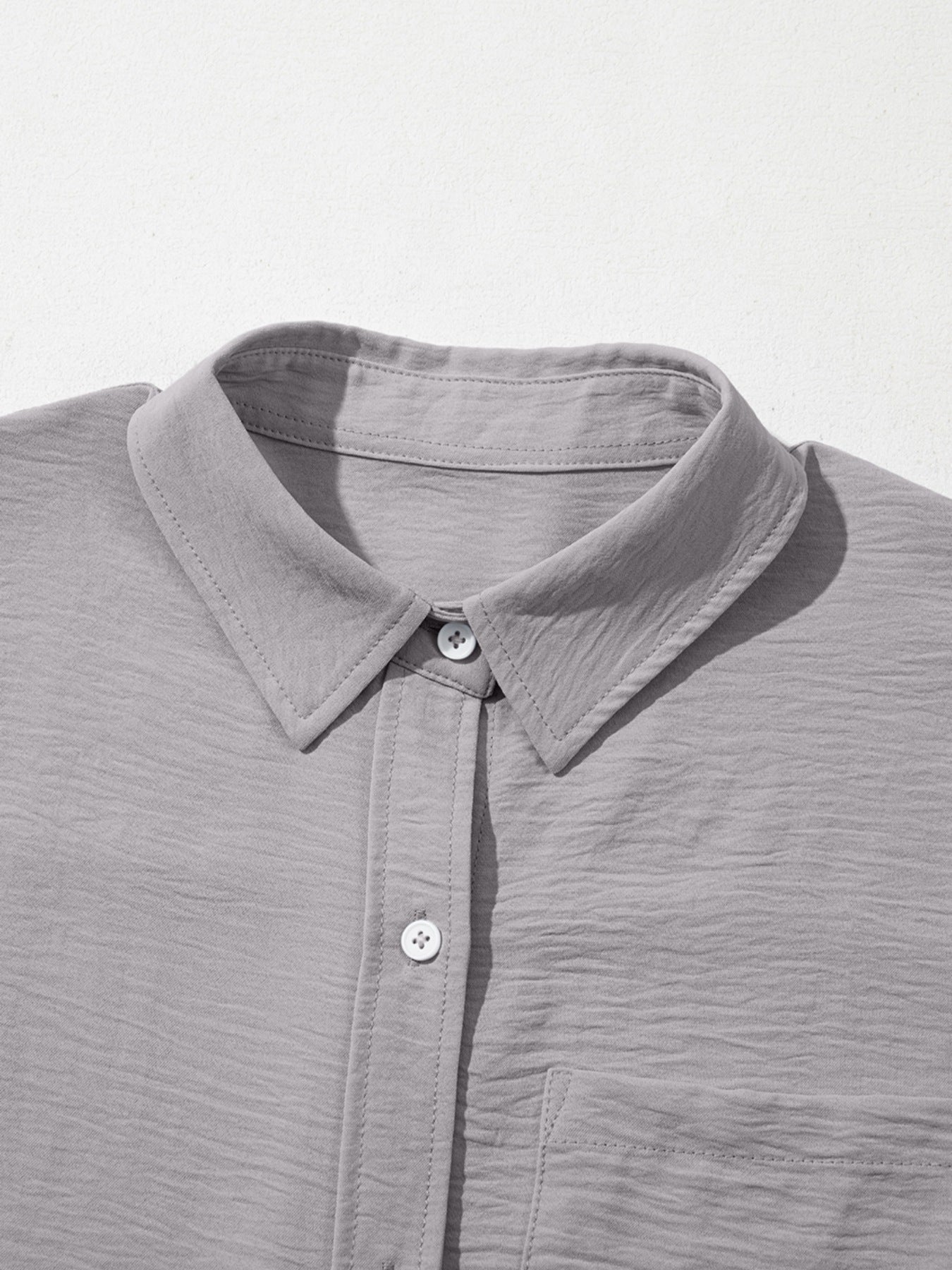 Solid Color Cuffed Short Sleeve Shirt