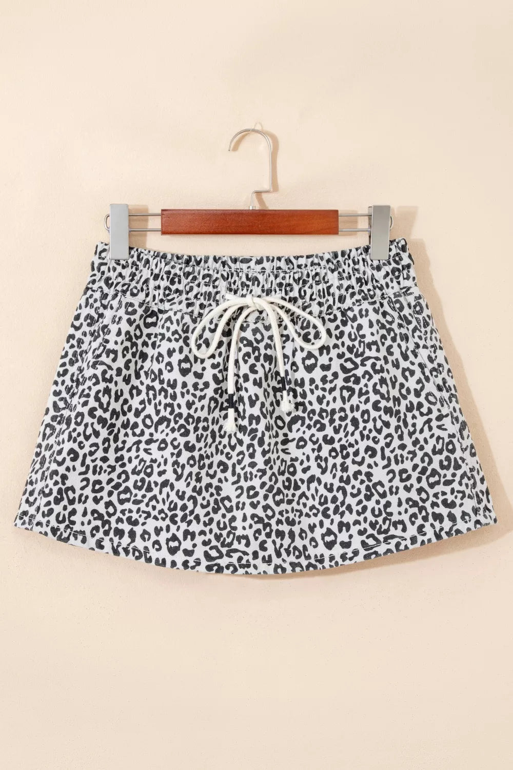 Leopard Print Tassel Drawstring Casual Denim Skort