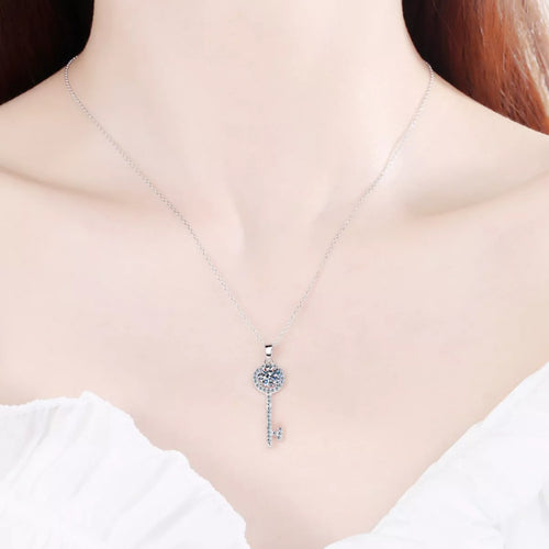 1 Carat 925 Sterling Silver Moissanite Key Pendant Necklace