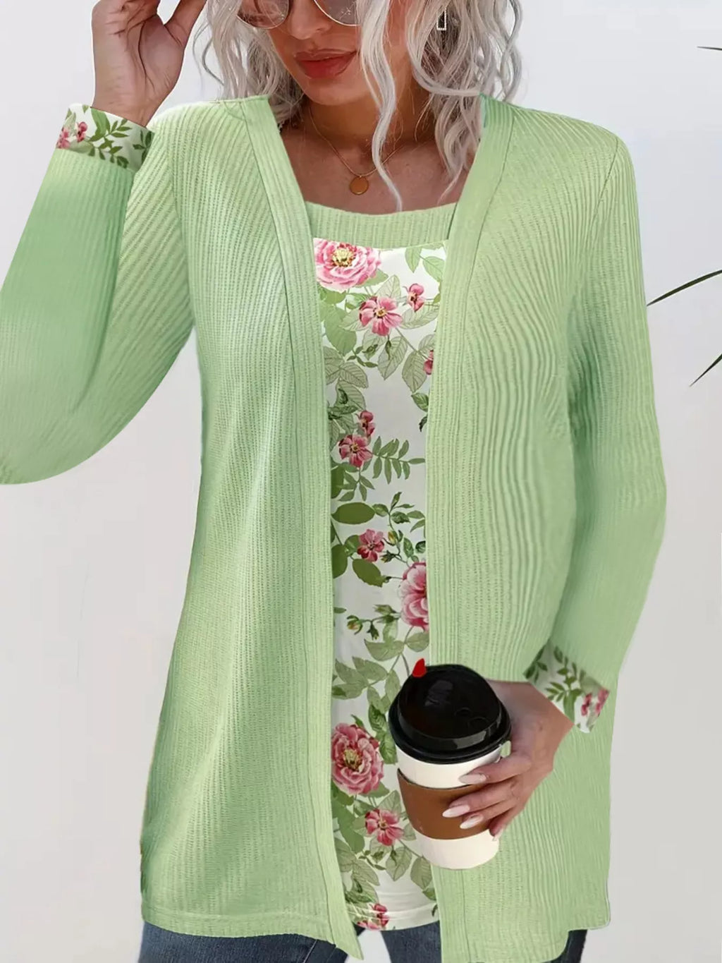 Floral Print Casual Fake Two Piece Top