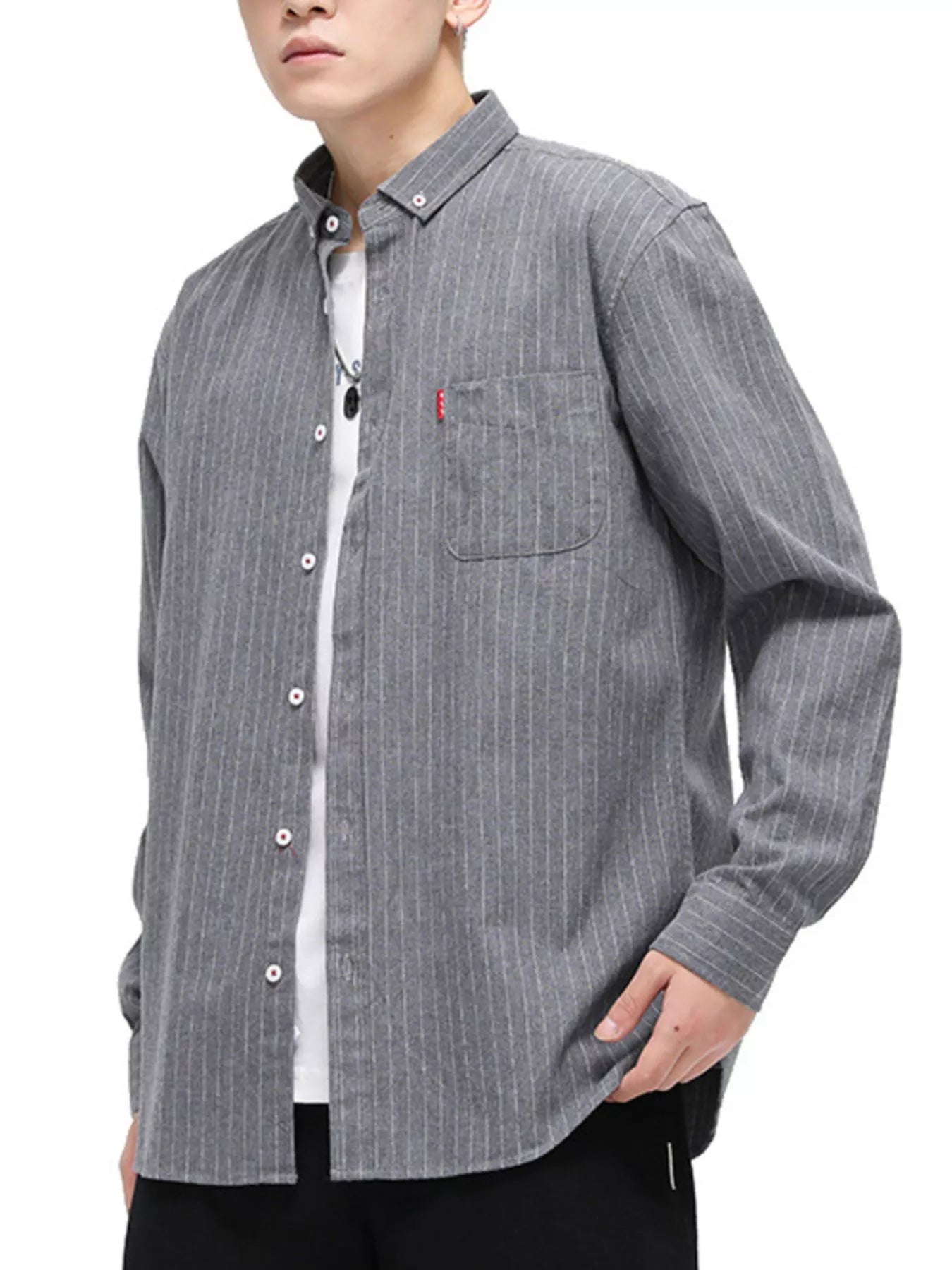 Men's Full Size Striped Long Sleeve Casual Shirt Plus Size