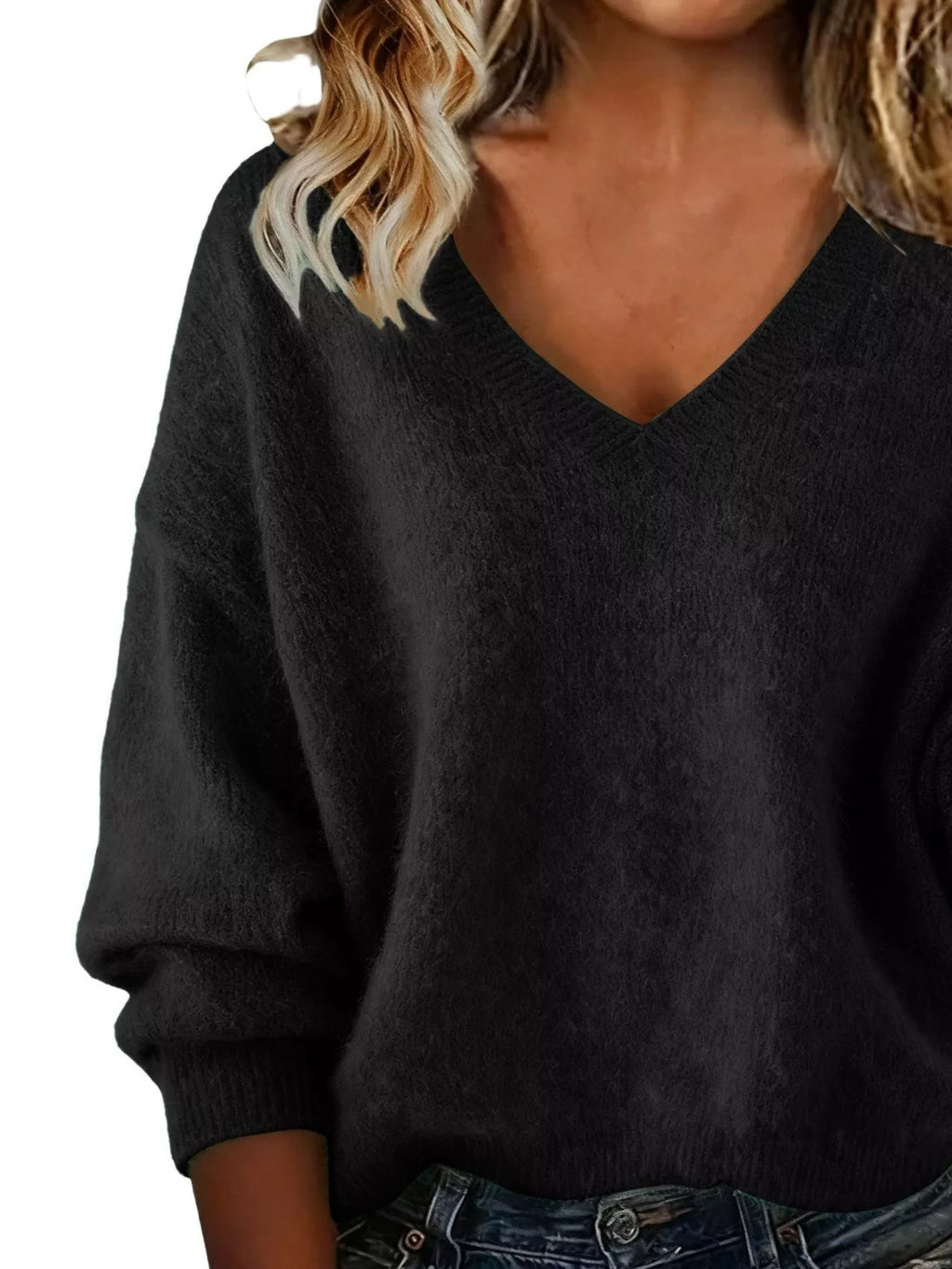 Full Size V-Neck Dropped Shoulder Sweater Plus Size