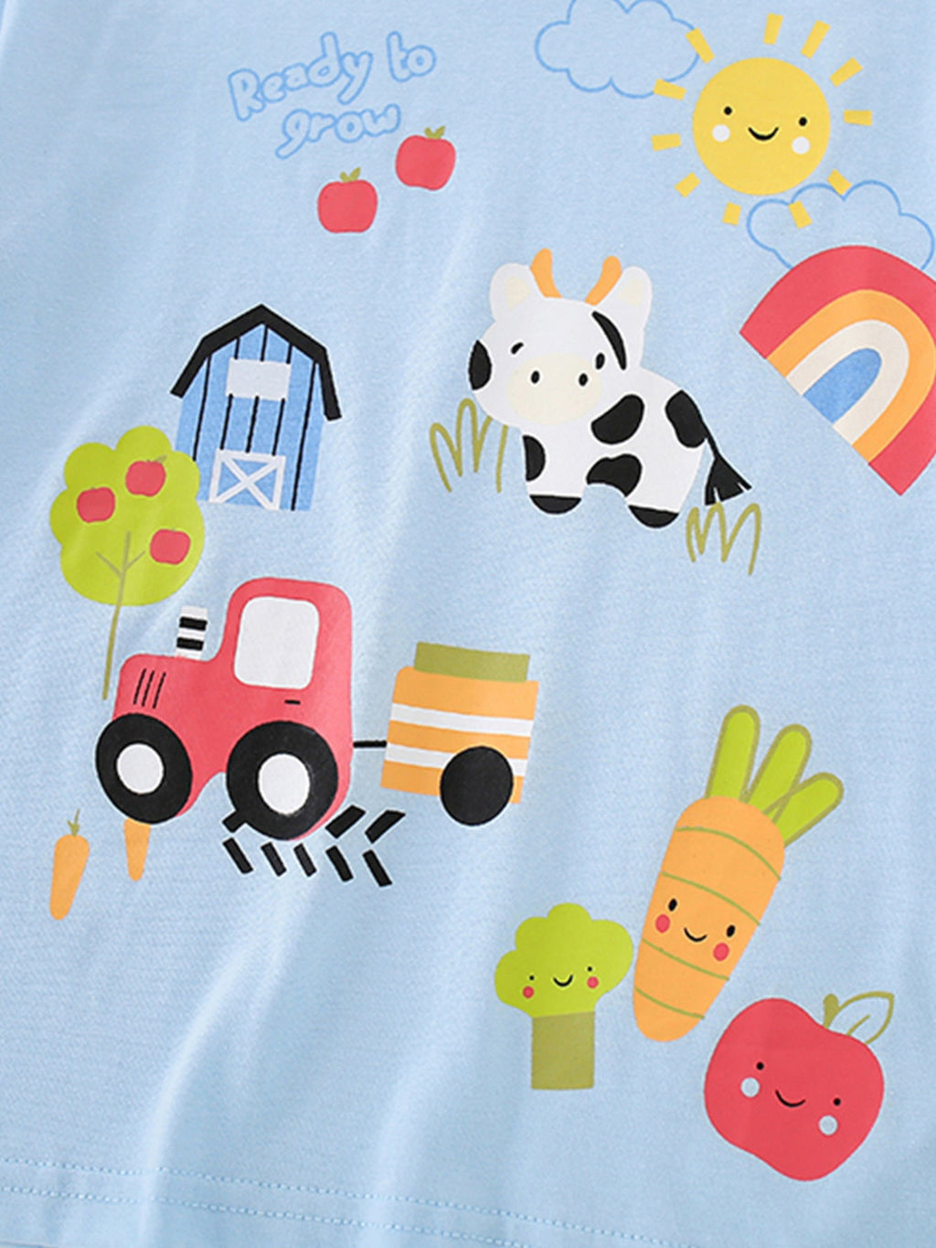 Children's Cartoon Farm Print Short Sleeve T-Shirt