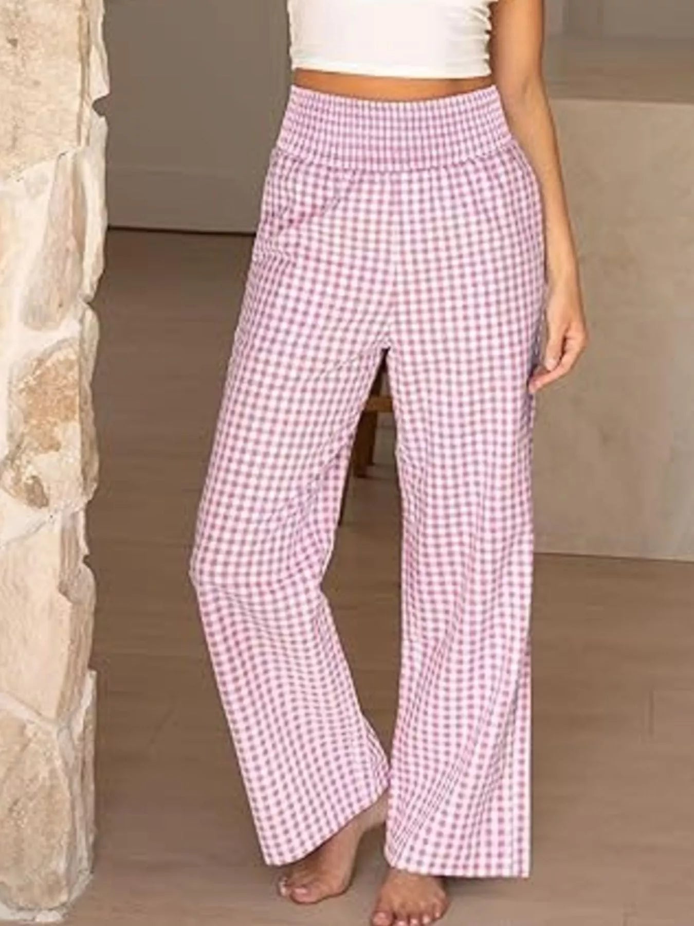 Gingham Wide-Leg Pants