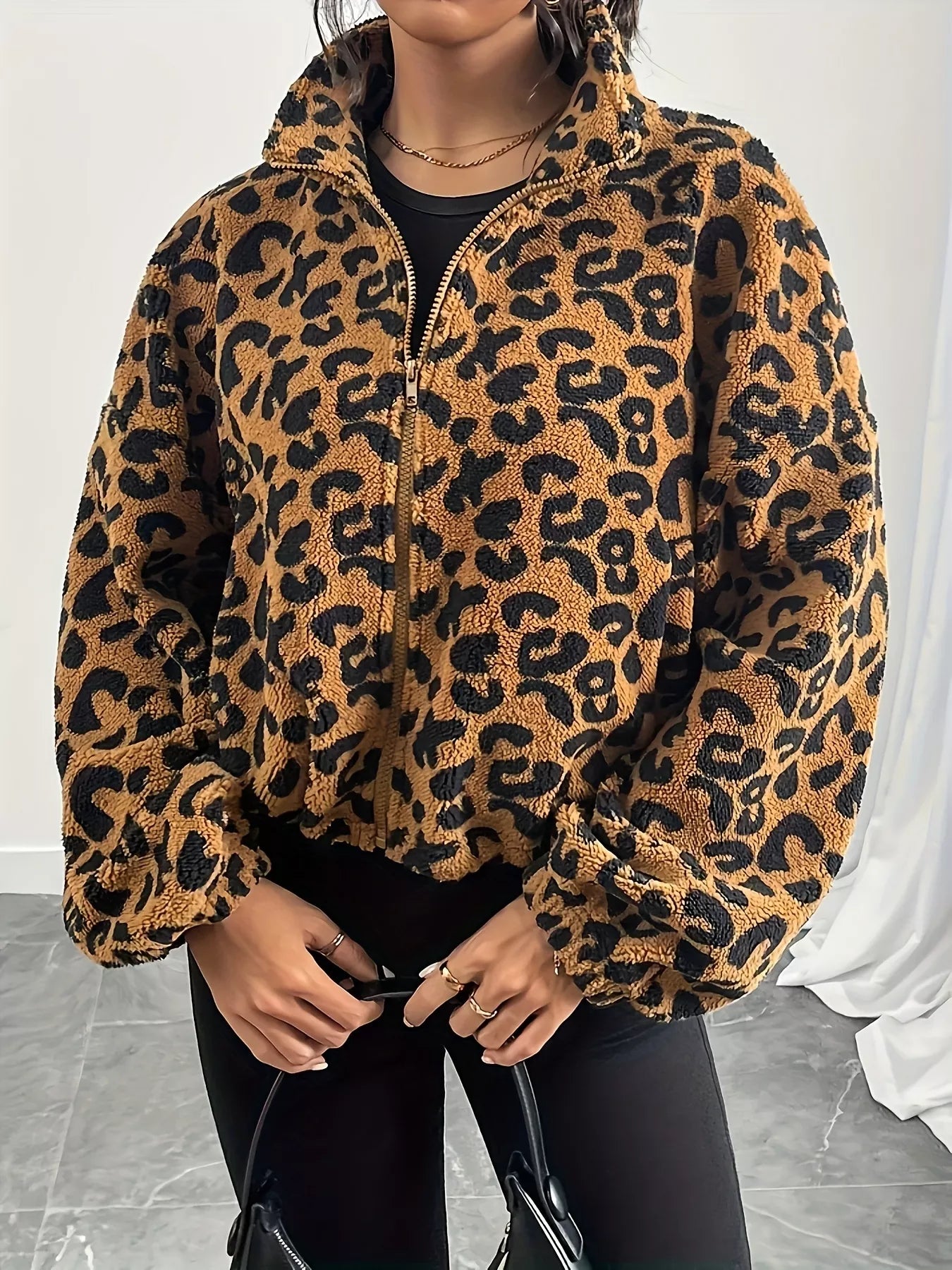 Leopard Fleece Zip-Up Jacket