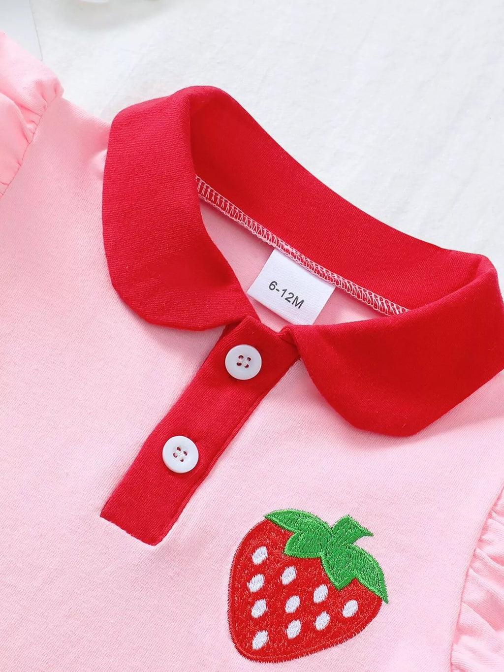 Children's Strawberry Embroidered Polo & Denim Skirt Set