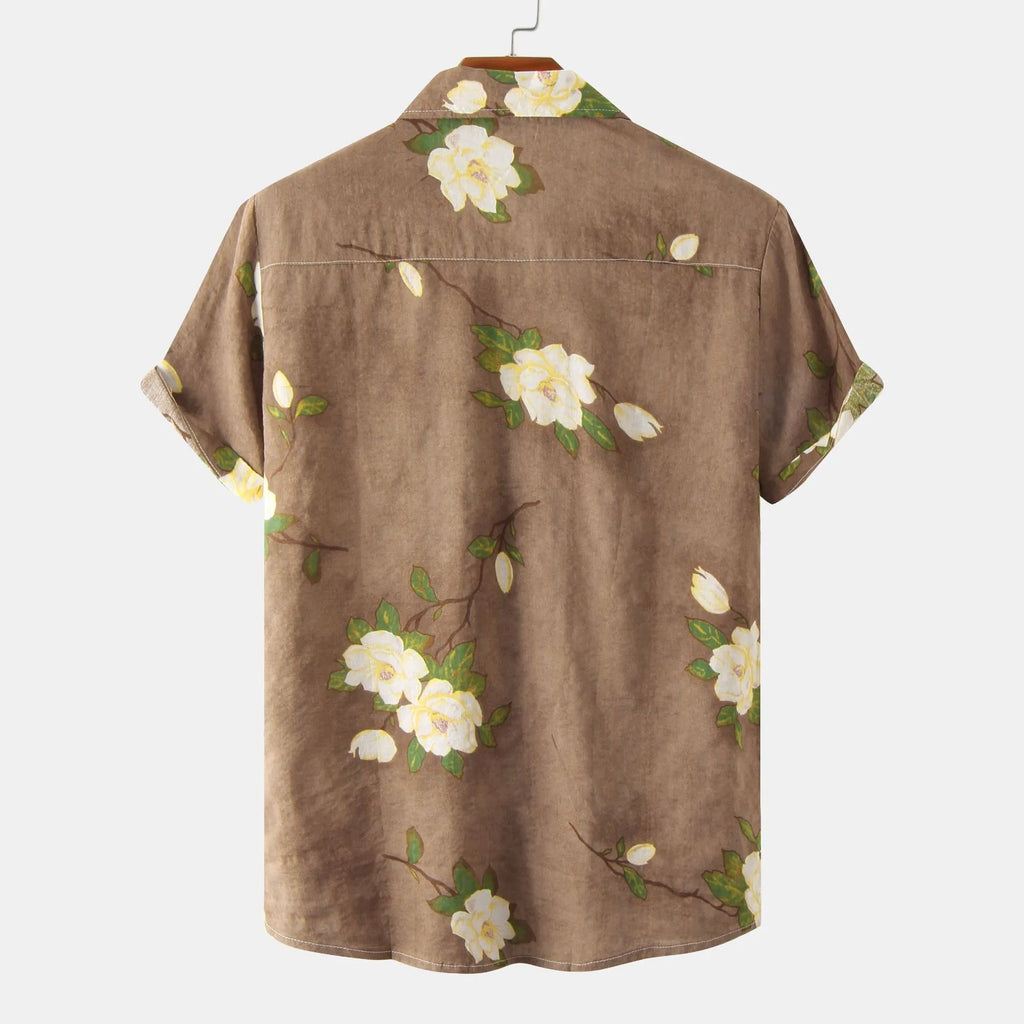 Men's Plus Size Floral Print Short Sleeve Button Down Shirt