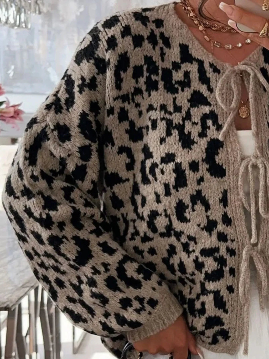 Leopard Tie Front Cardigan