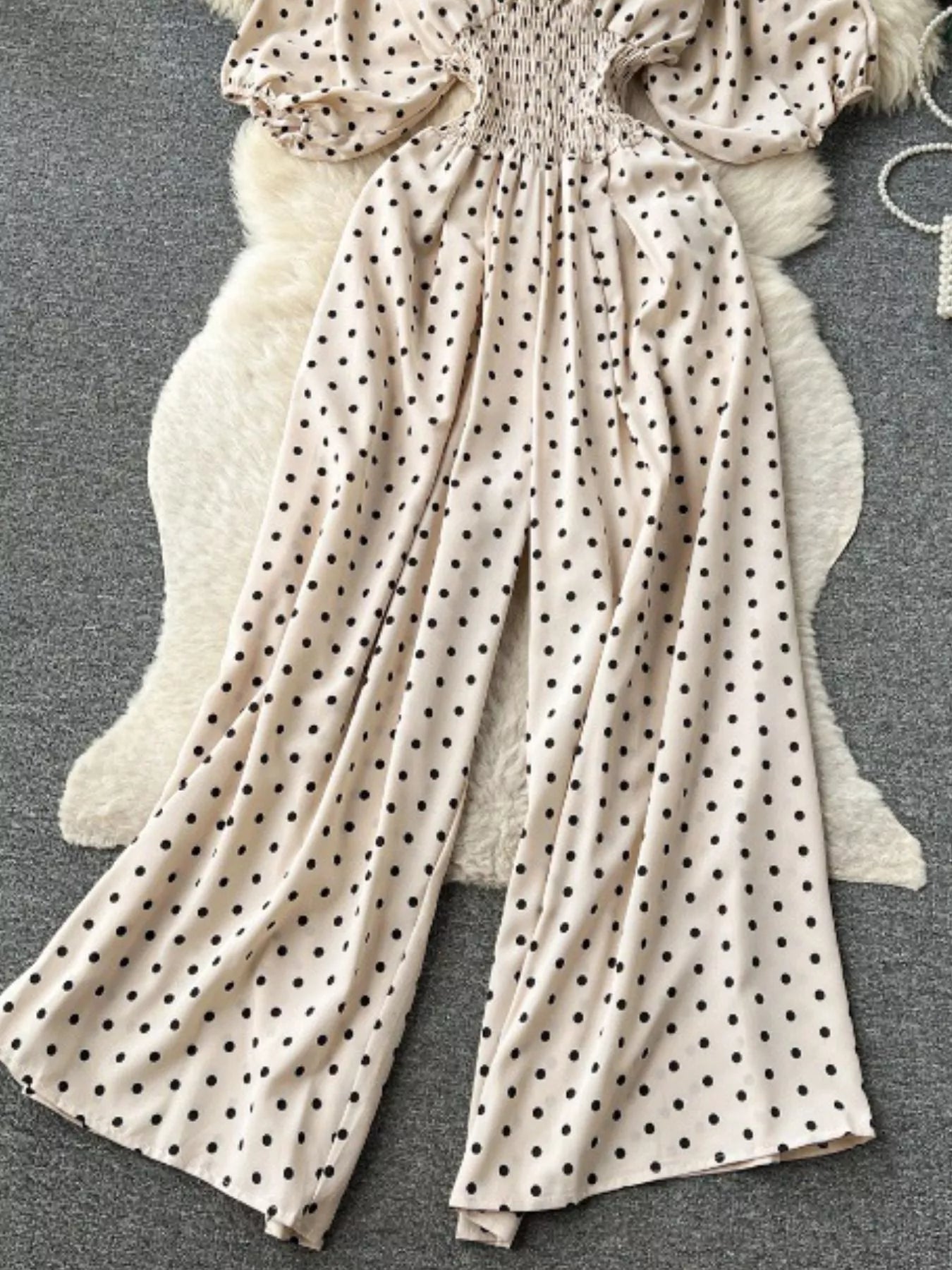 Smocked V-Neck Wide Leg Jumpsuit