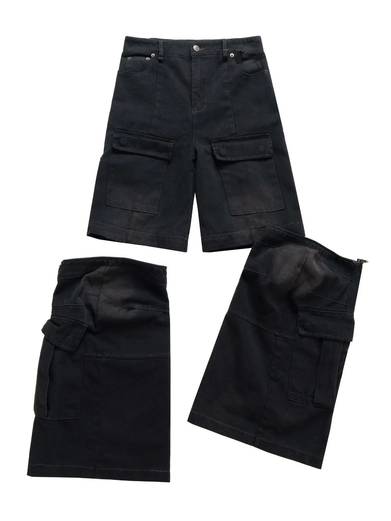 Men's Wide Leg Detachable Cargo Jeans with Multi-Pockets