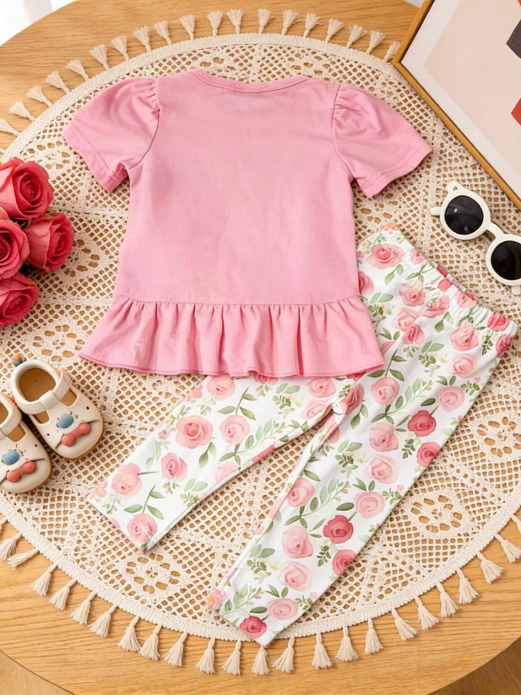 Children's Ruffle Top & Floral Print Pants Set