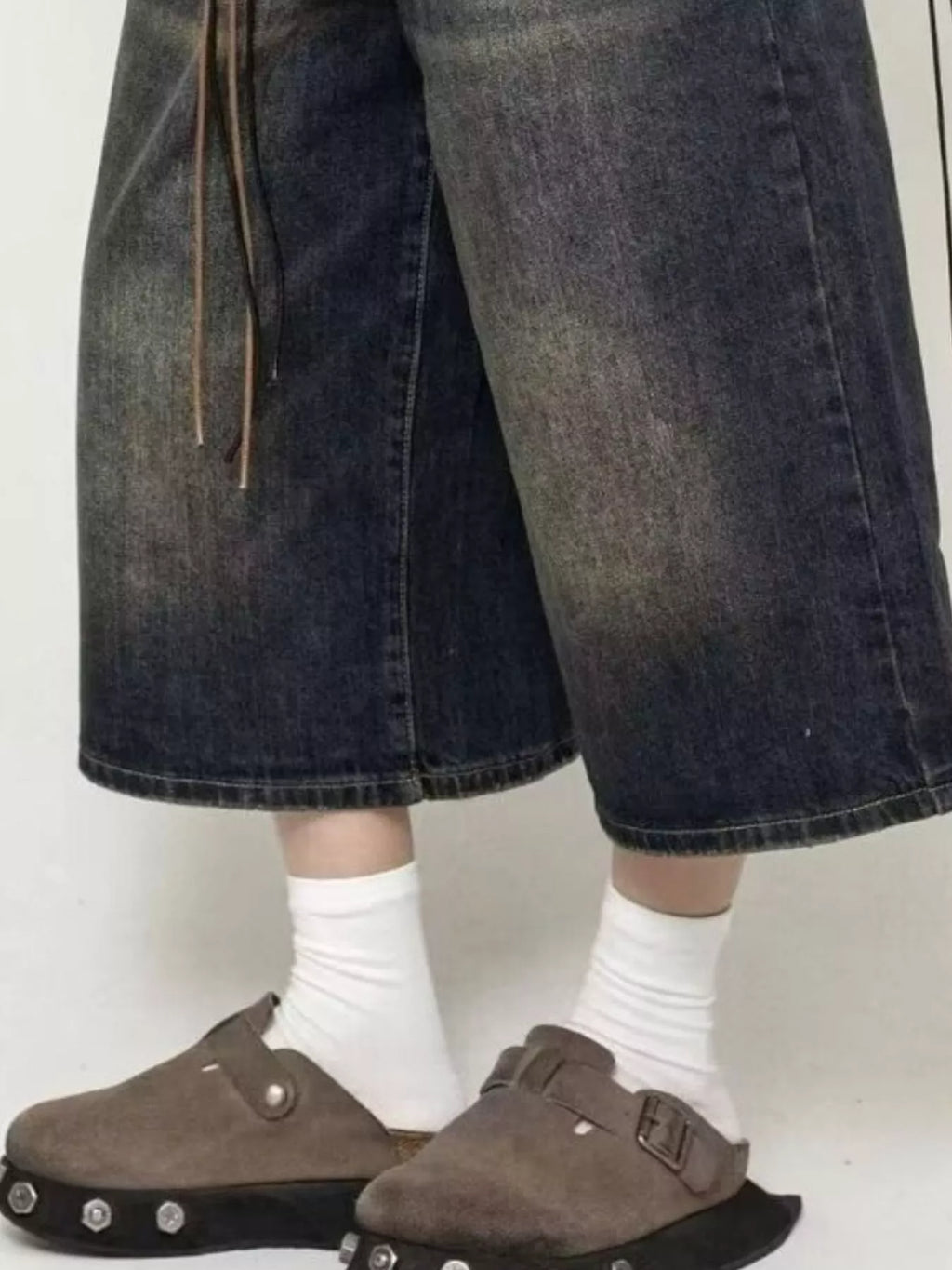 Men's Full Size Wide Leg Washed Denim Capris Plus Size