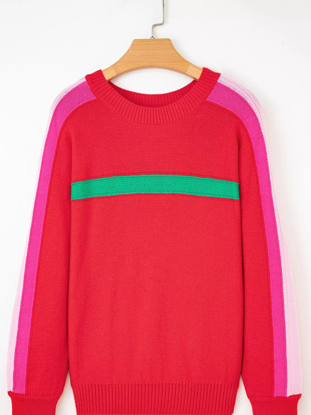 Striped Sleeve Crew Neck Sweater