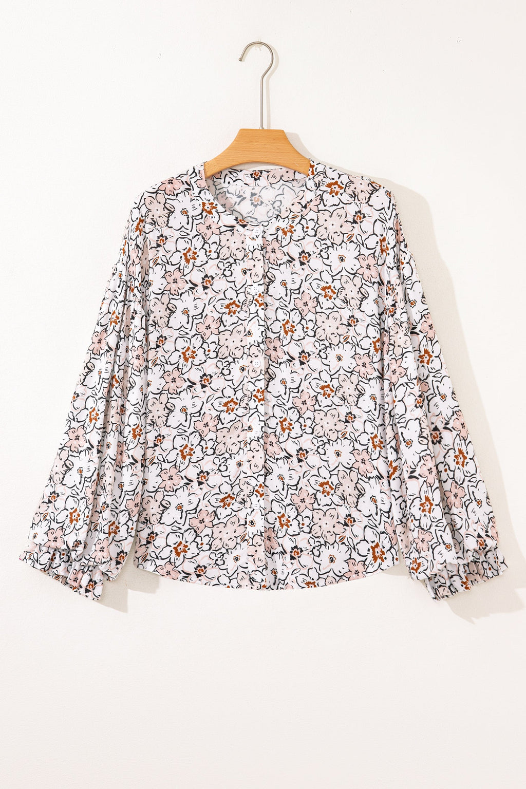 Floral Frilled Puff Sleeve Button Down Shirt