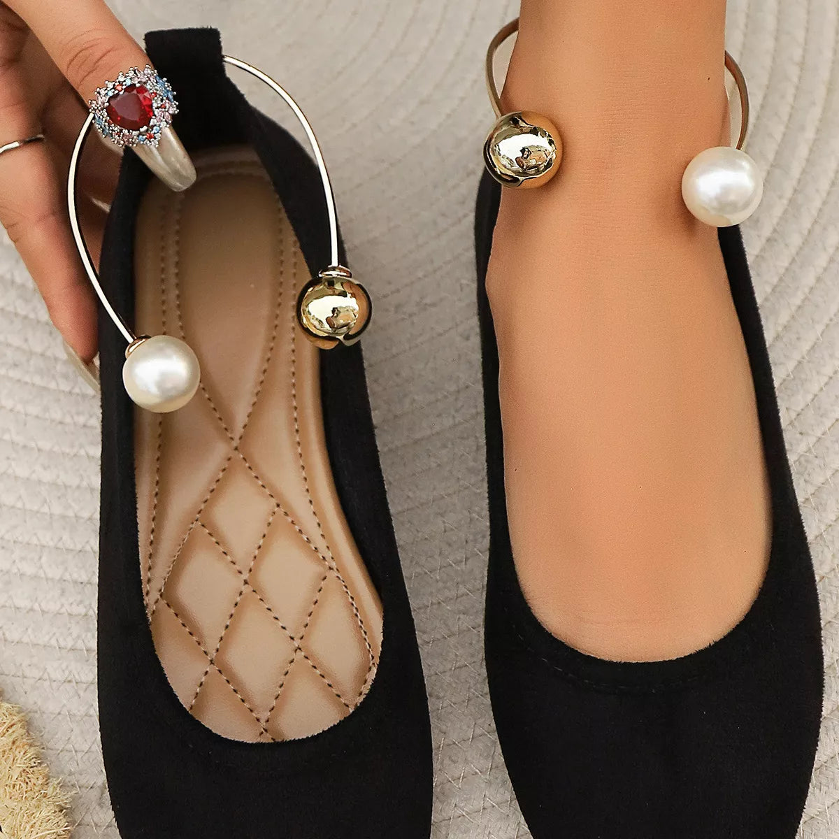 Pearl Ankle Strap Slip-Ons