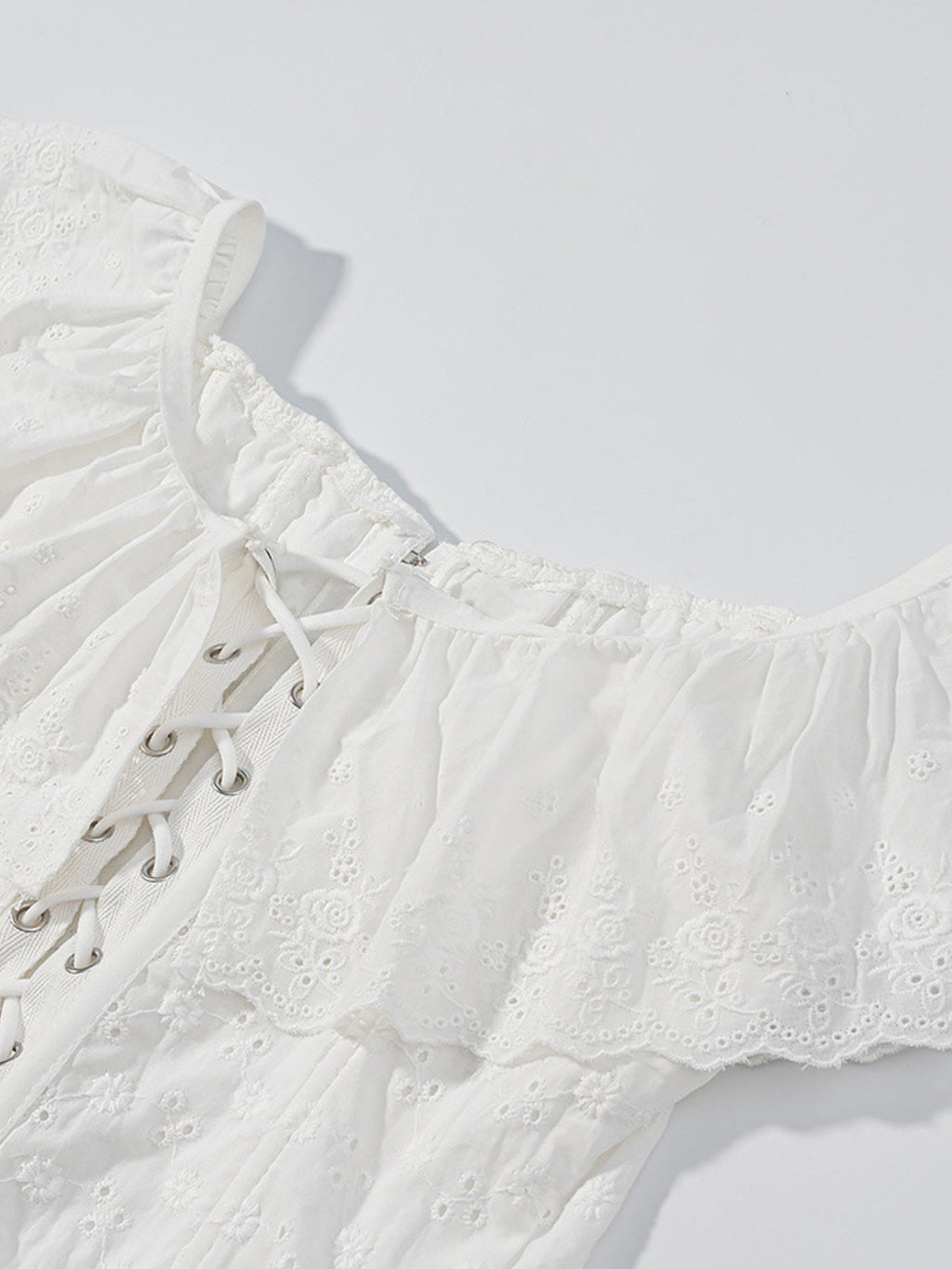Lace Up Back Eyelet Ruffle Trim Tank