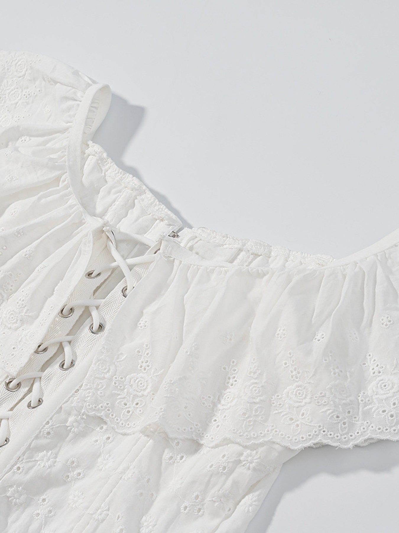 Lace Up Back Eyelet Ruffle Trim Tank