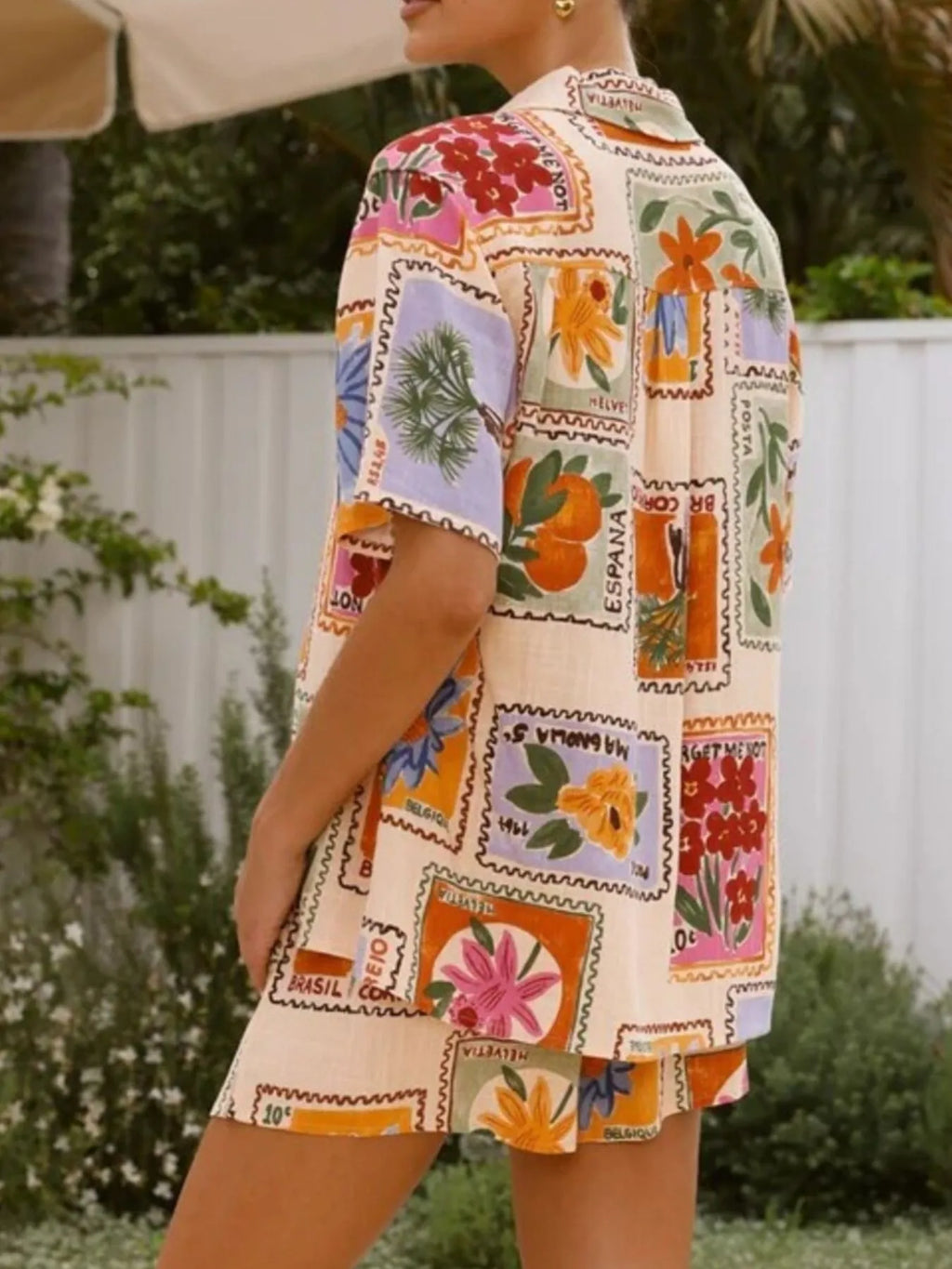 Printed Button Up Shirt and Shorts Set