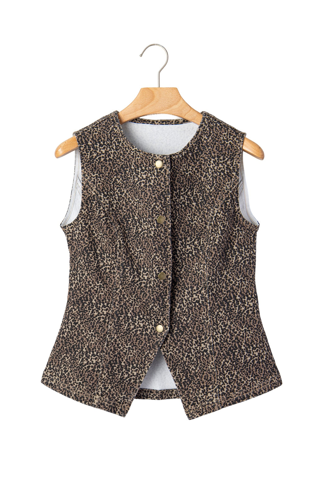 Leopard Denim Button Front Vest