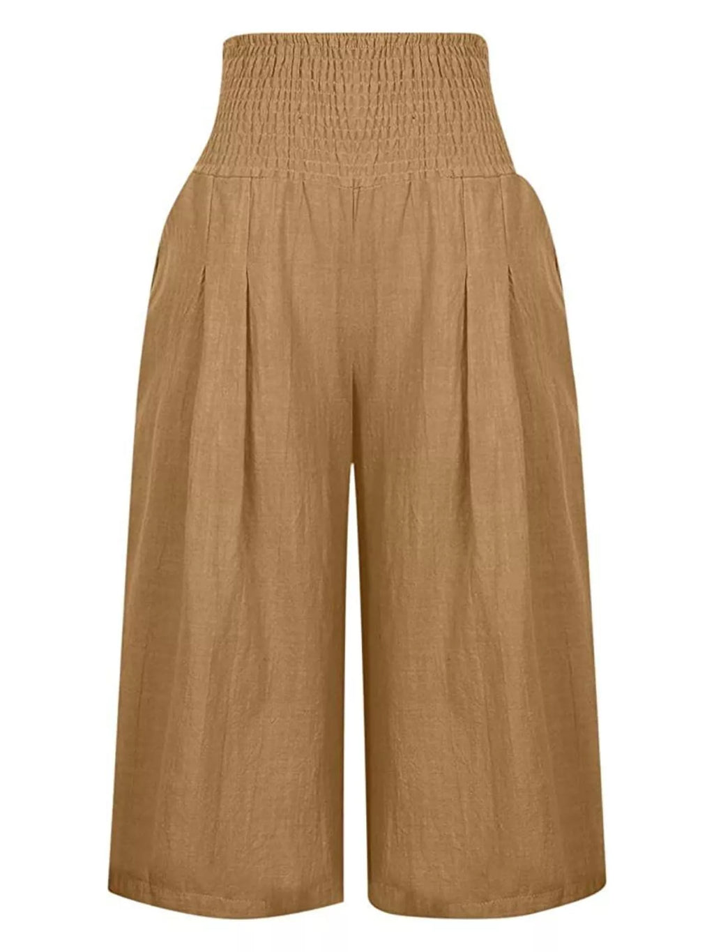 Smocked Wide-Leg Capri Pants