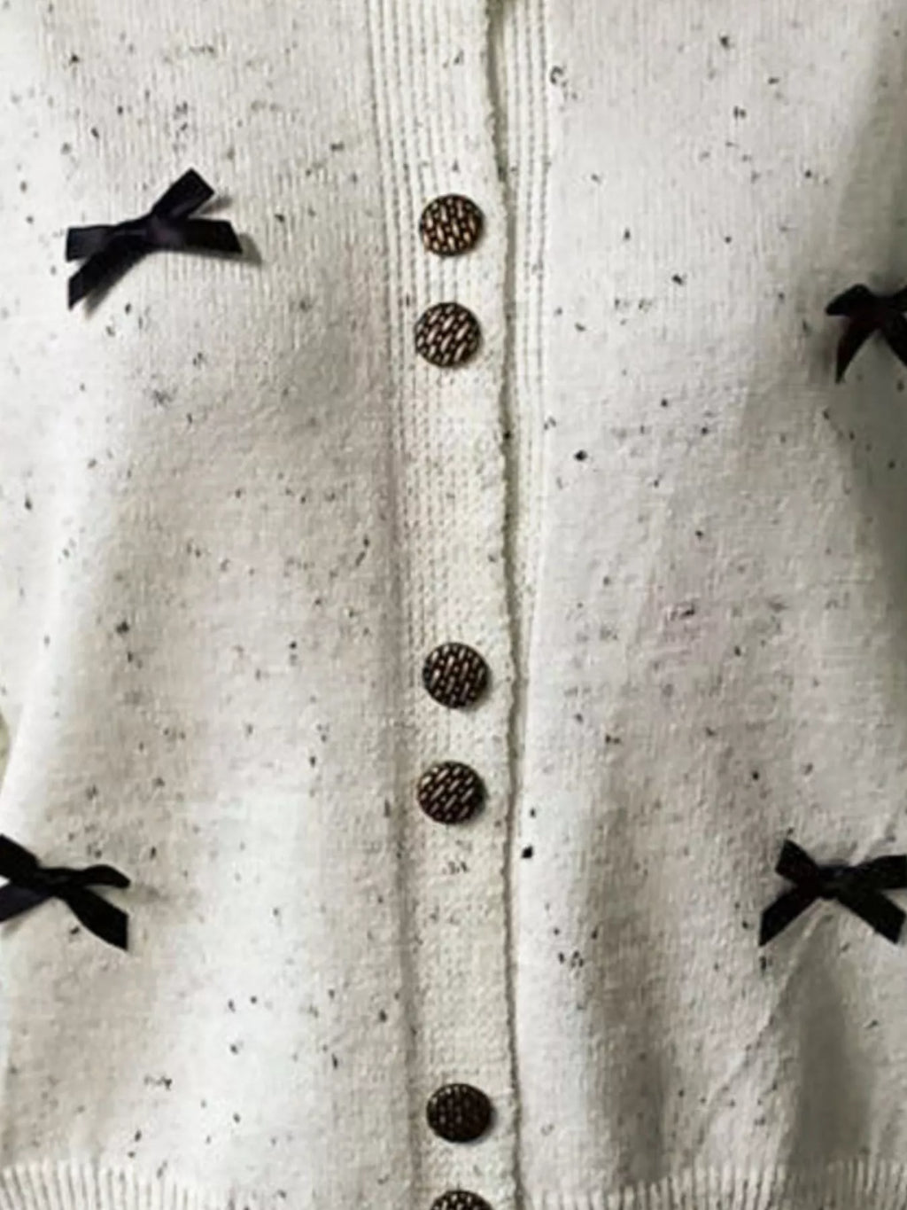 Bow Button Up Ribbed Hem Cardigan