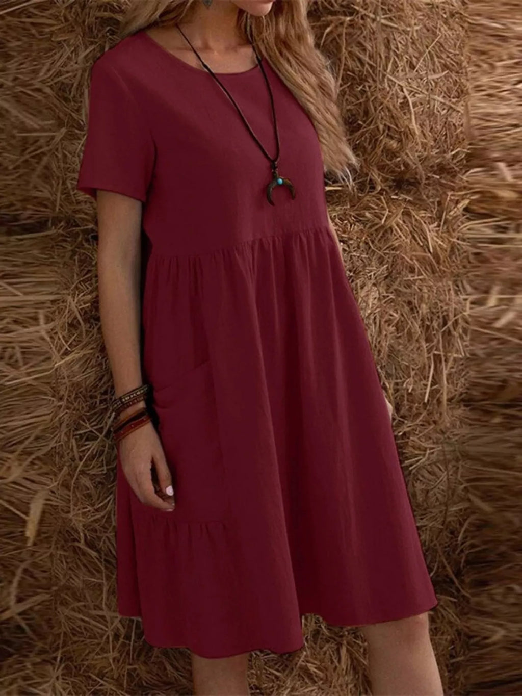Full Size Casual Loose Fit Tiered Ruffle Hem Dress Plus Size