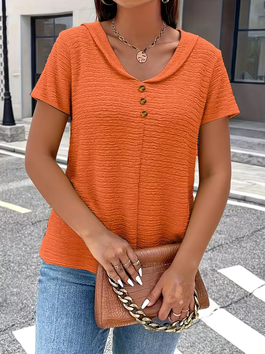 Textured Short Sleeve Blouse