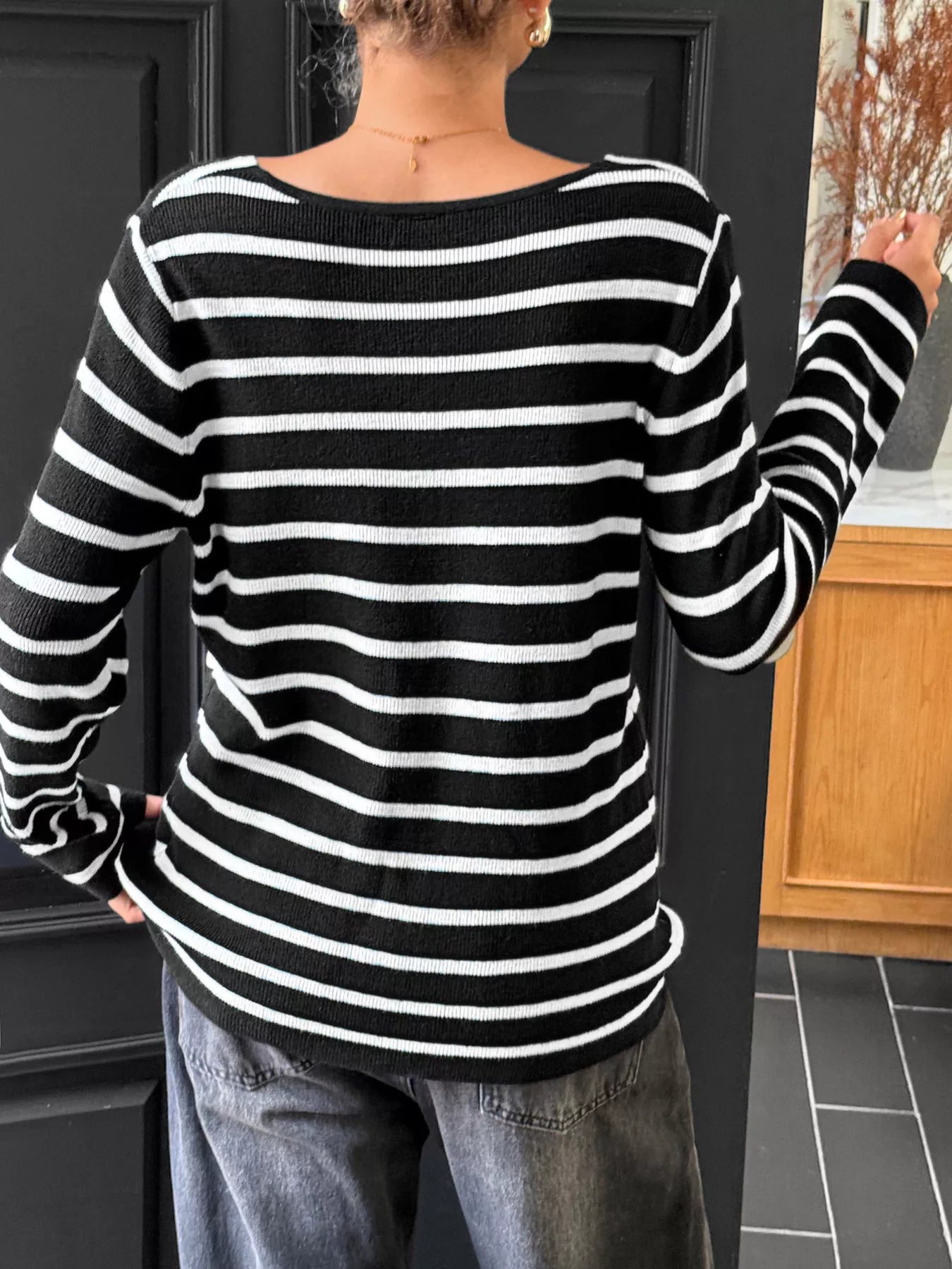 Striped Cross Front Long Sleeve Knit Top