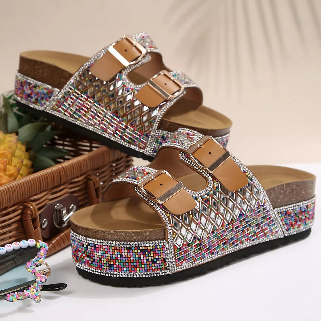 Rhinestone Double Buckle Sandals