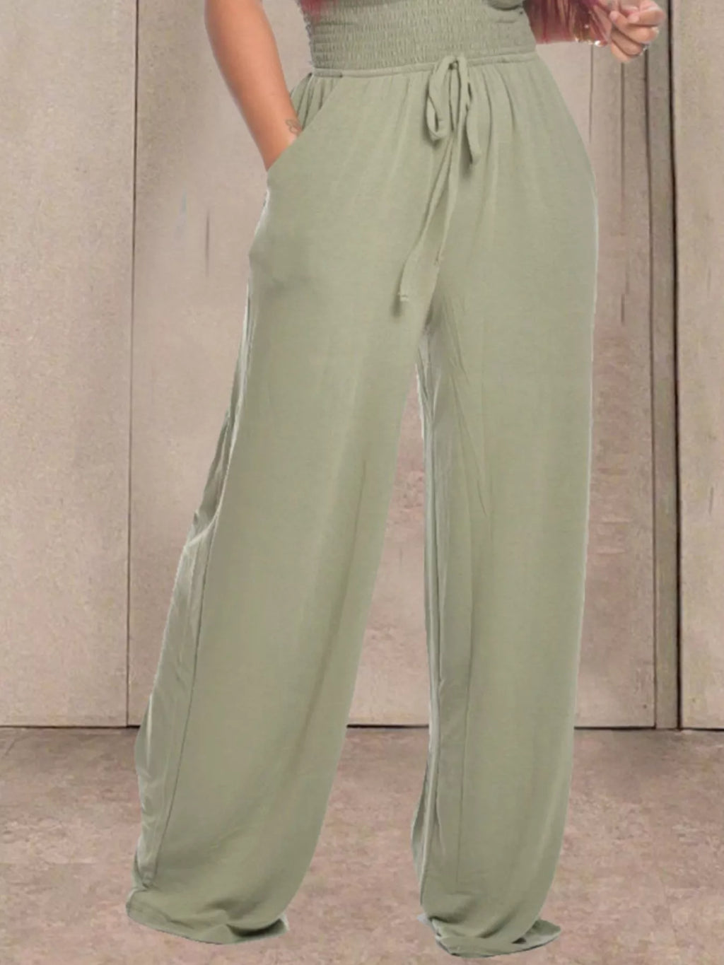 Strapless Smocked Wide-Leg Jumpsuit