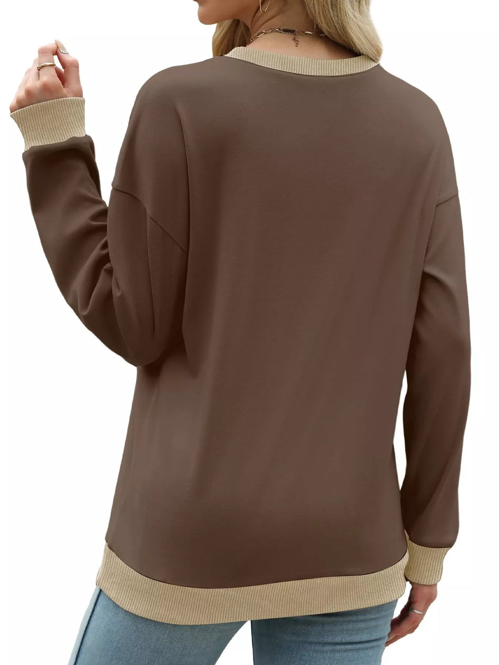 Contrast Trim Crew Neck Casual Sweatshirt