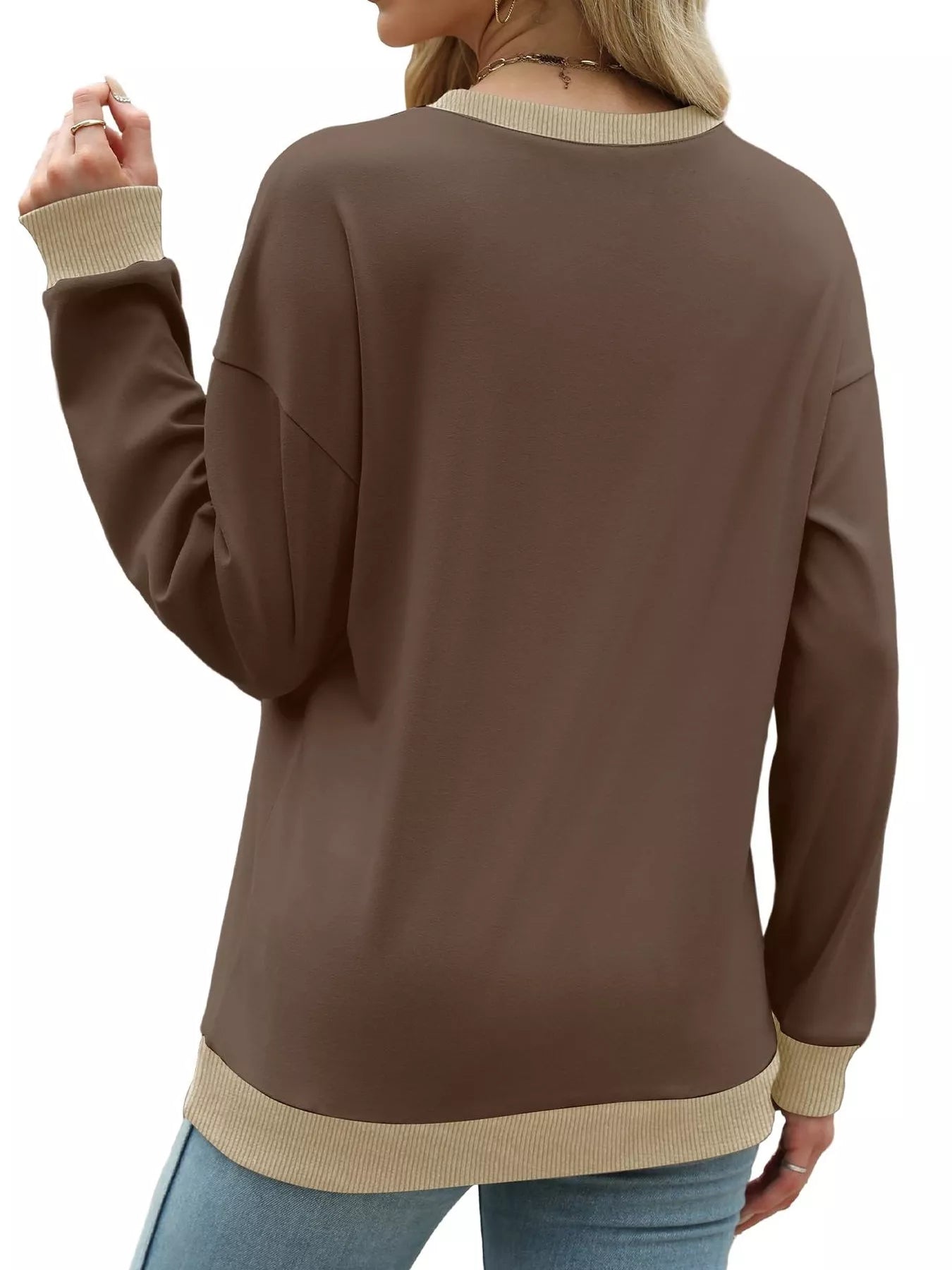 Contrast Trim Crew Neck Casual Sweatshirt