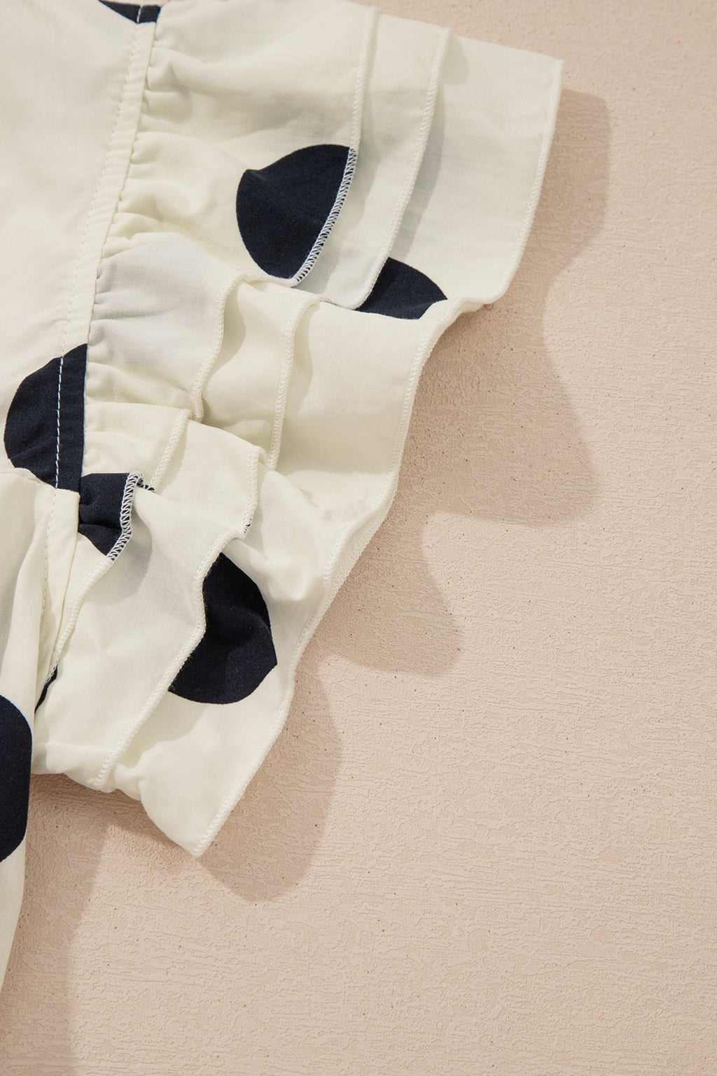 Polka Dot V-Neck Ruffle Short Sleeve Blouse