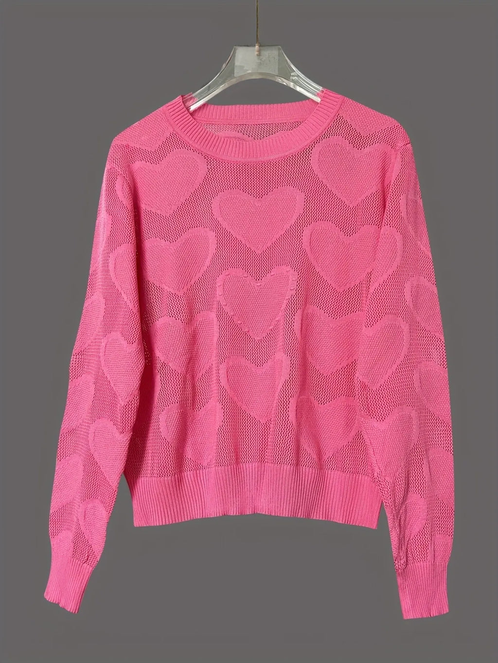 Heart Round Neck Long Sleeve Sweater