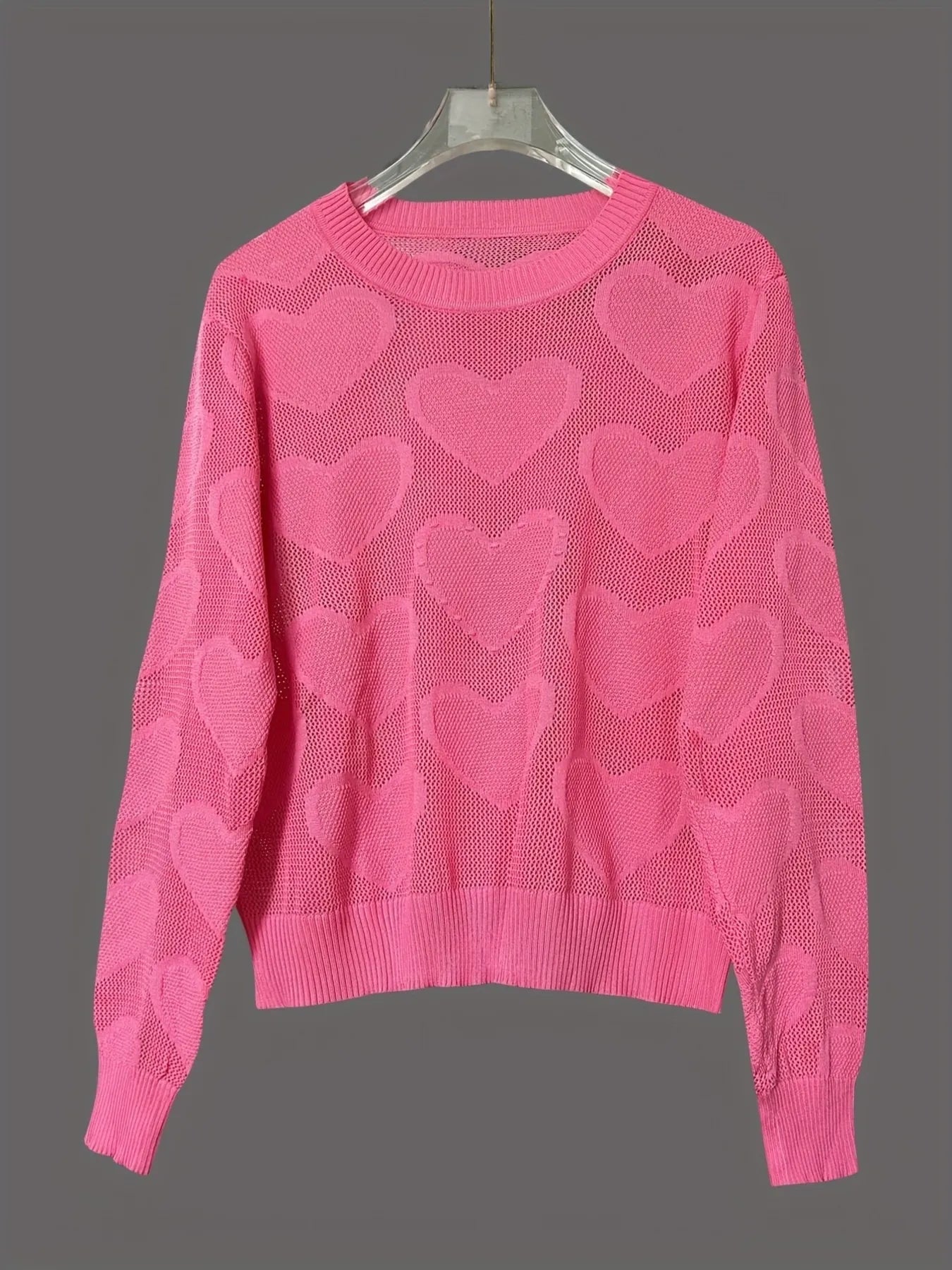 Heart Round Neck Long Sleeve Sweater