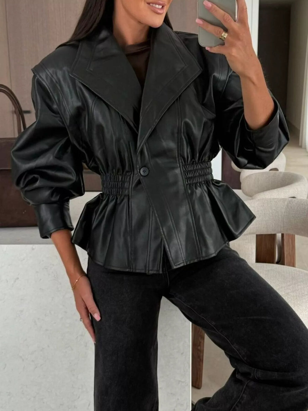 Peplum Waist Leather Jacket