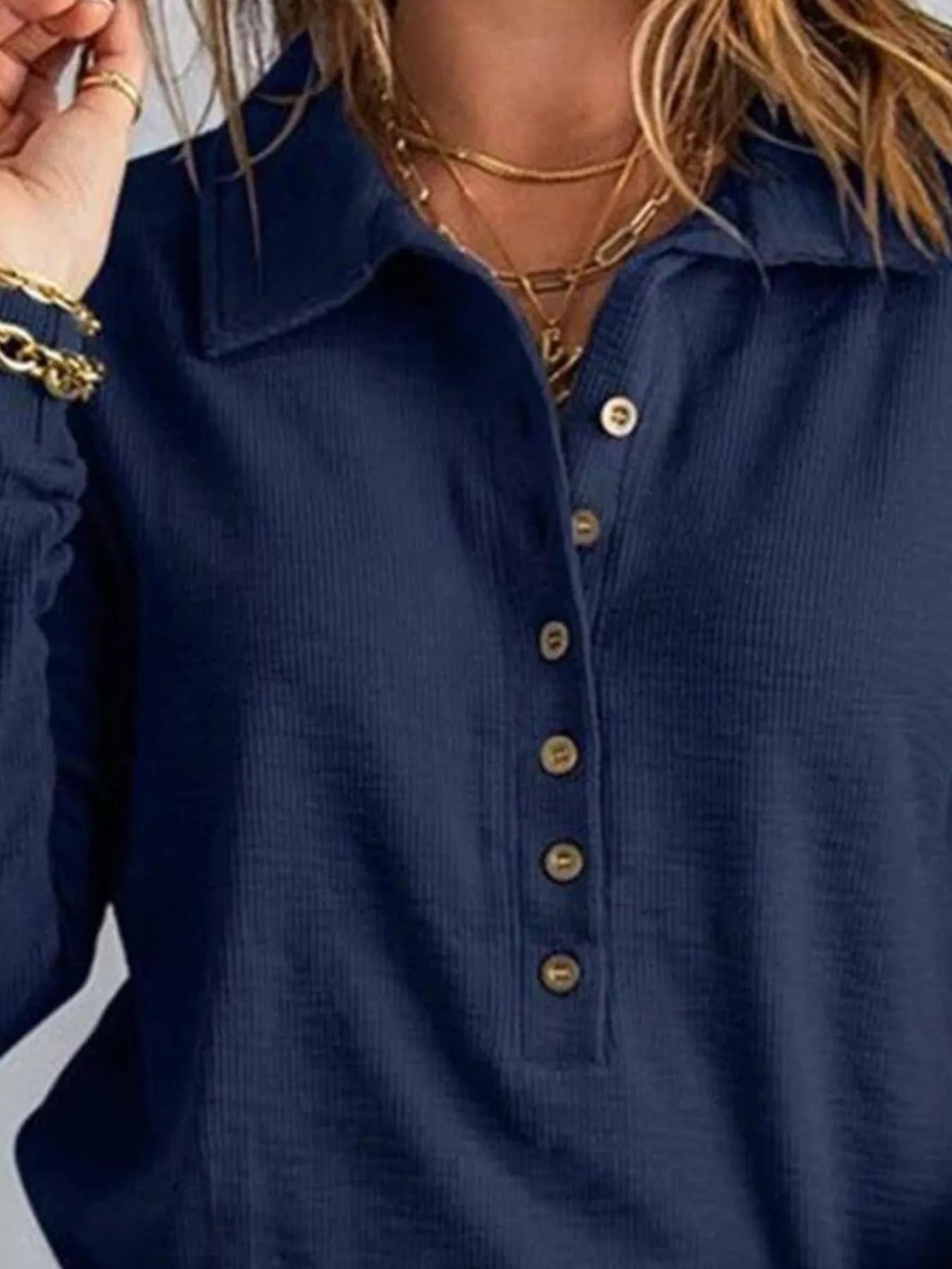 Full Size Button Detail Long Sleeve Top Plus Size