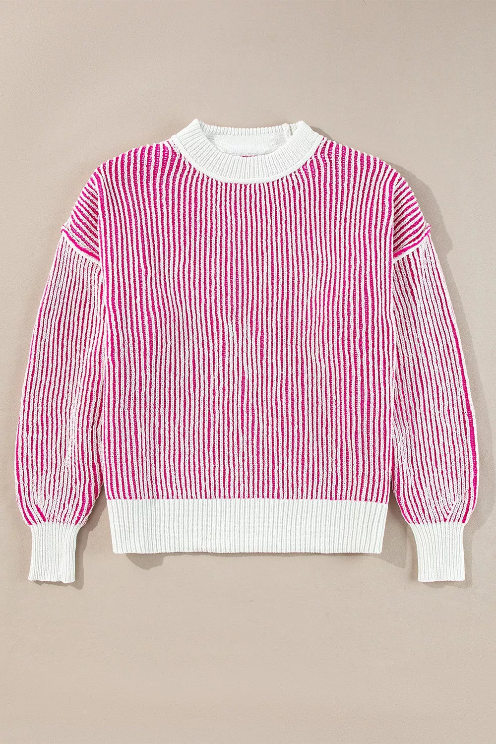 Striped Textured Knit Contrast Edge Loose Sweater